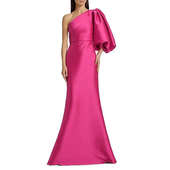 Badgley Mischka Mikado Twill One-Shoulder Gown Hot Fuchsia sz 4 Prom Pageant NWT - Picture 4 of 5
